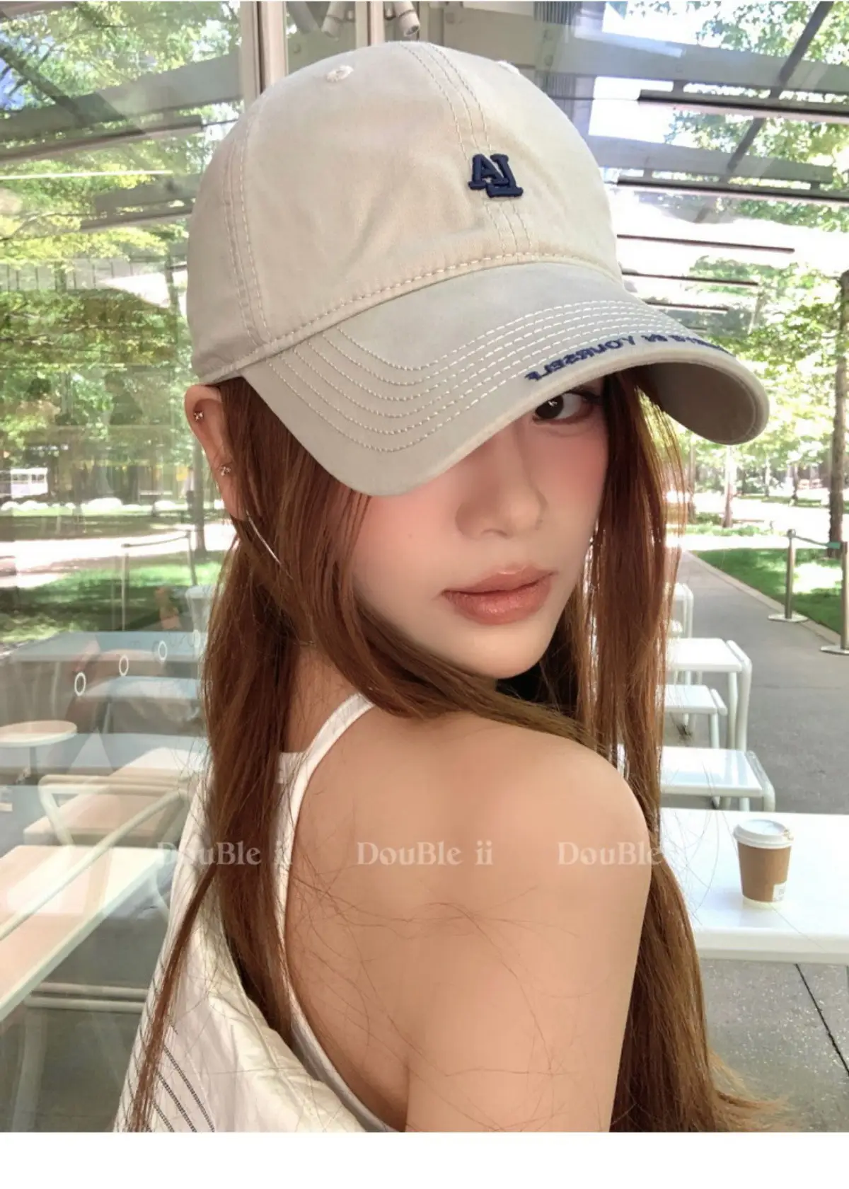 Women Baseball Cap with Letter Embroidery Beige — feature 7