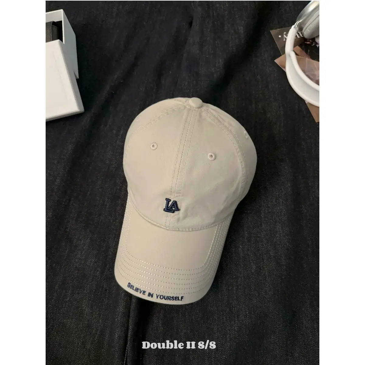Women Baseball Cap with Letter Embroidery Beige - Image 2