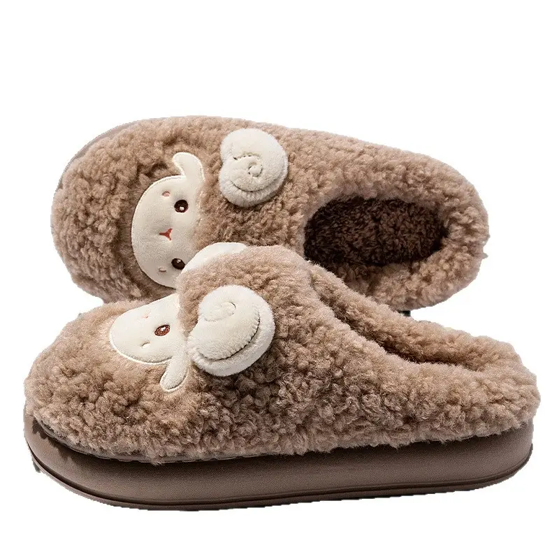 Little Sheep Couple Cotton Slippers for Women with Cute Cartoon Winter Fleece-Lined Confinement Dormitory Home Indoor Cotton Shoes - Image 10