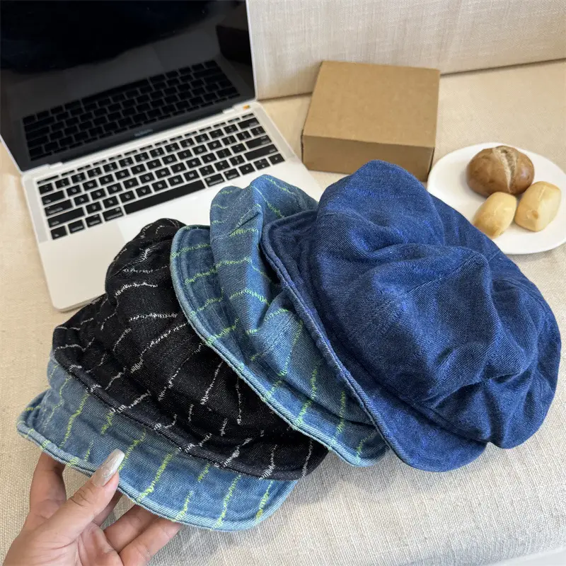 Blue Japanese Retro Denim Hat for Women Large - Image 6