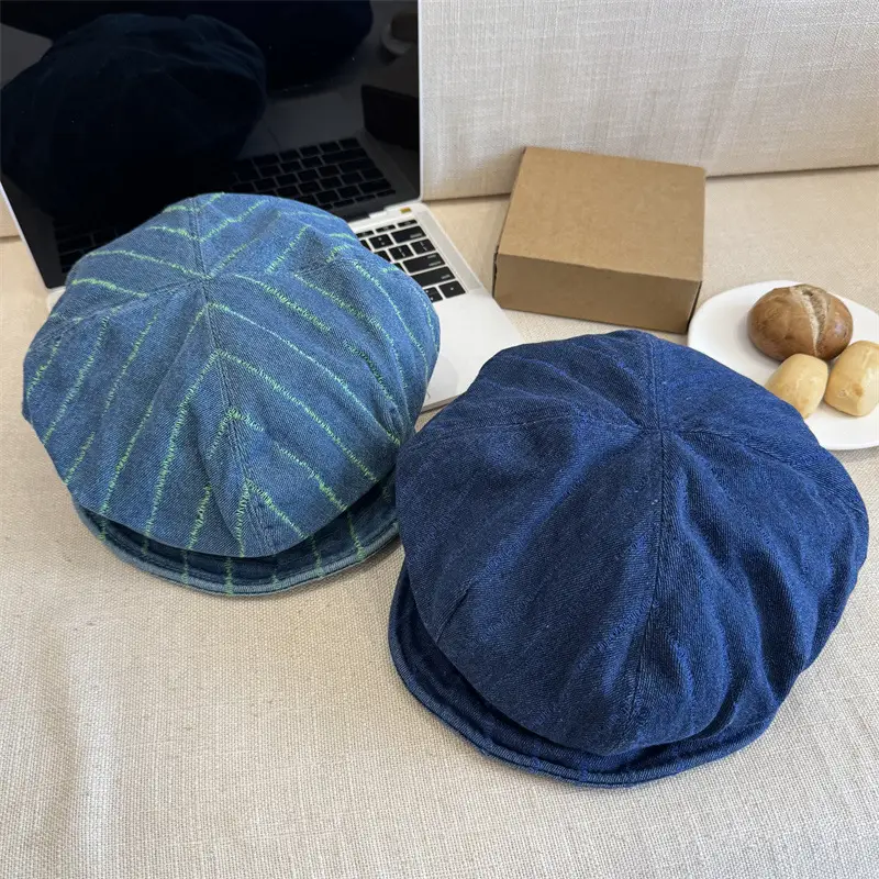 Blue Japanese Retro Denim Hat for Women Large - Image 7