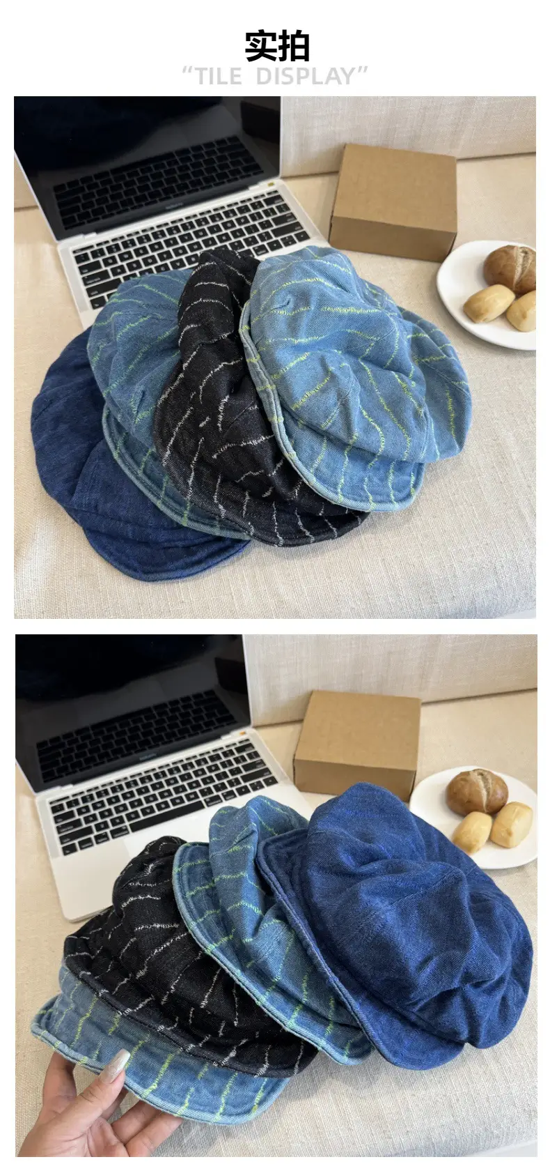 Blue Japanese Retro Denim Hat for Women Large — feature 2