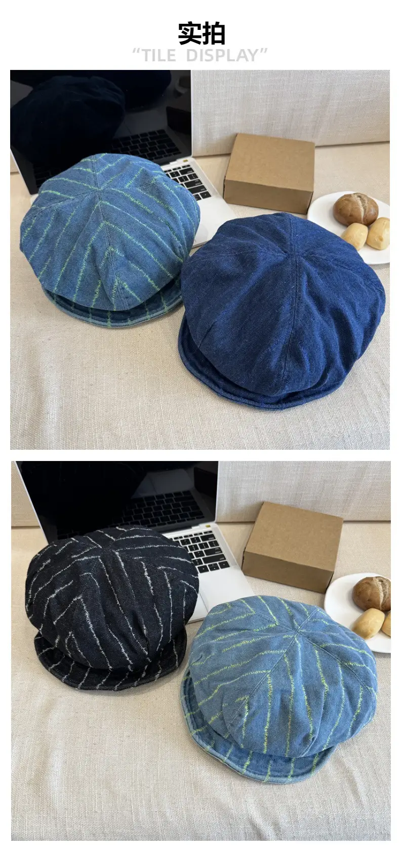 Blue Japanese Retro Denim Hat for Women Large — feature 3