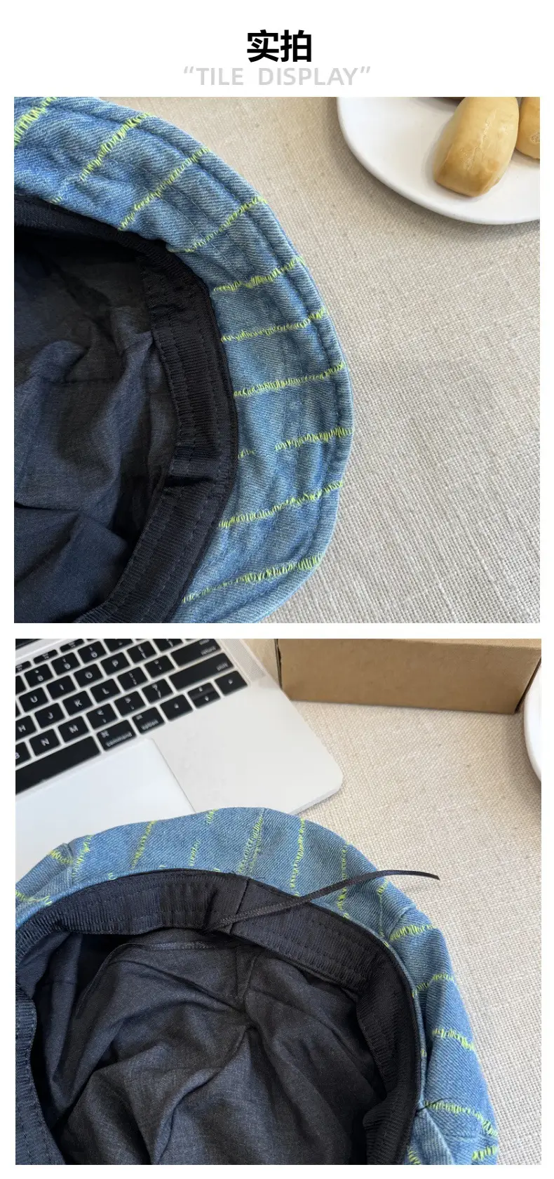 Blue Japanese Retro Denim Hat for Women Large — feature 5