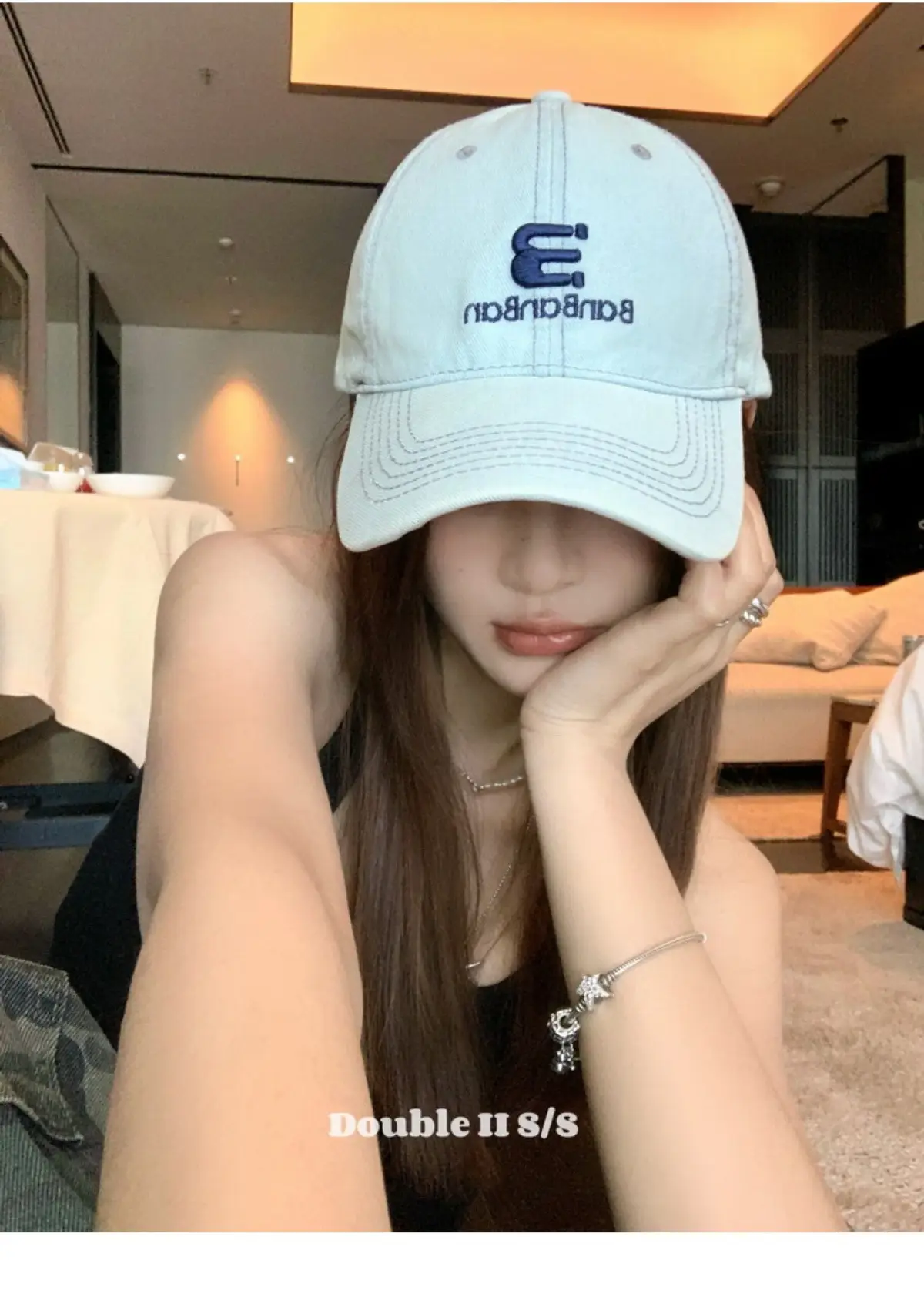 Double I I Women Baseball Cap with Embroidered Letter — feature 4