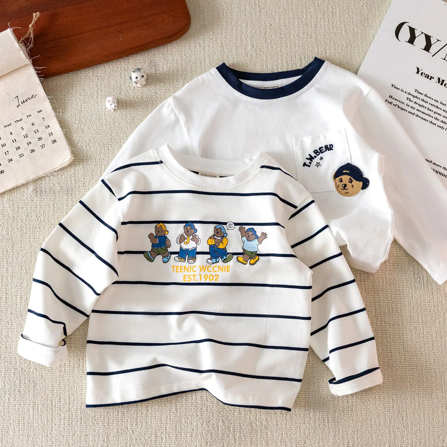 Children Long Sleeve T-Shirt White Cartoon Bear 2025 - Image 4