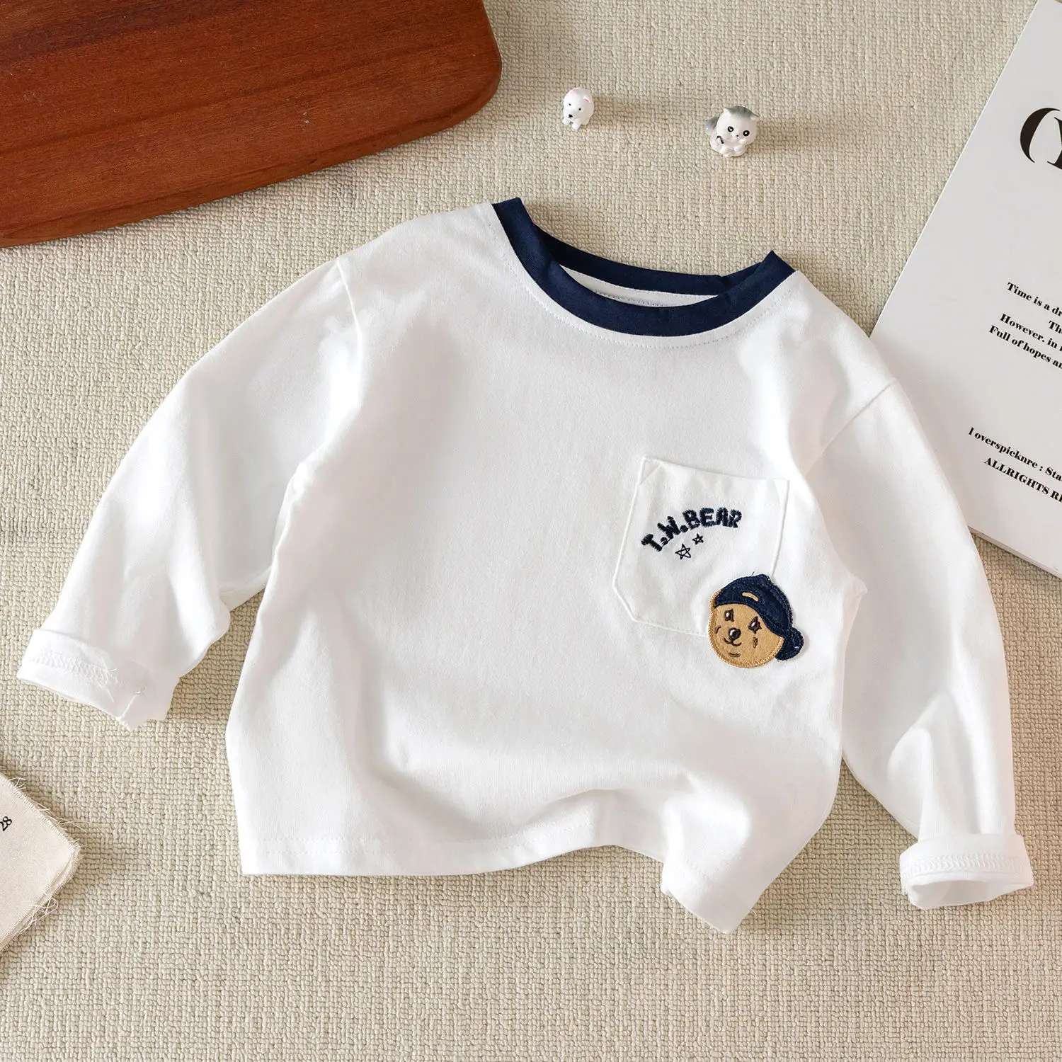 Children Long Sleeve T-Shirt White Cartoon Bear 2025 - Image 2