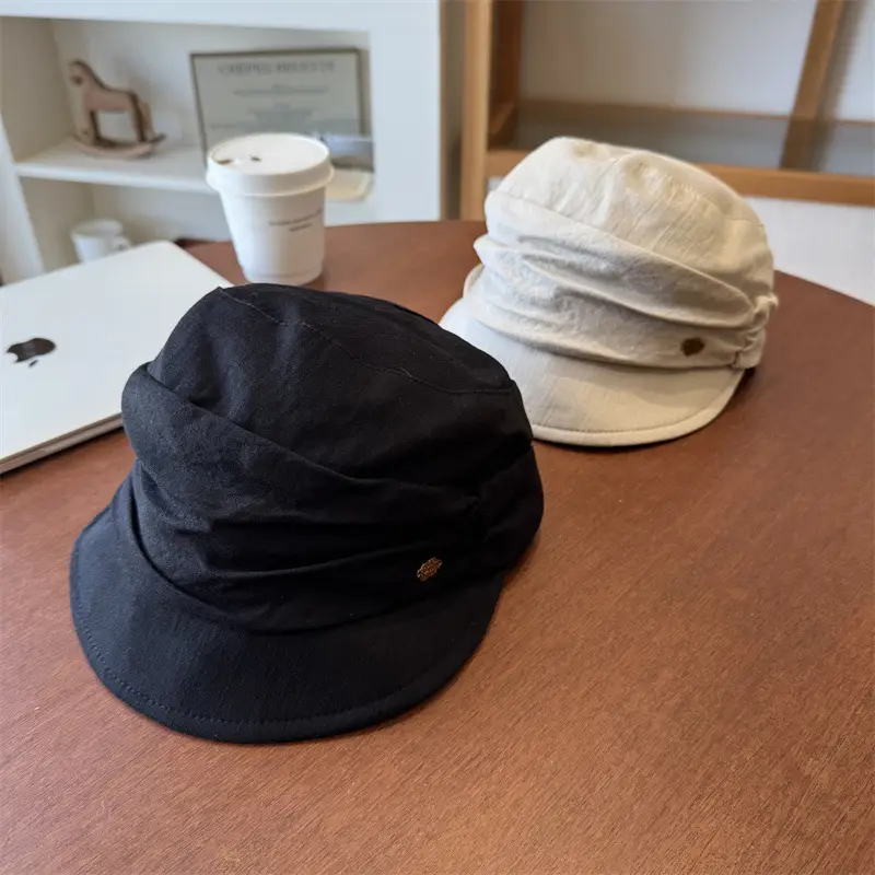Japanese Retro Pleated Beret Cap Large Head Circumference Brown White - Image 6