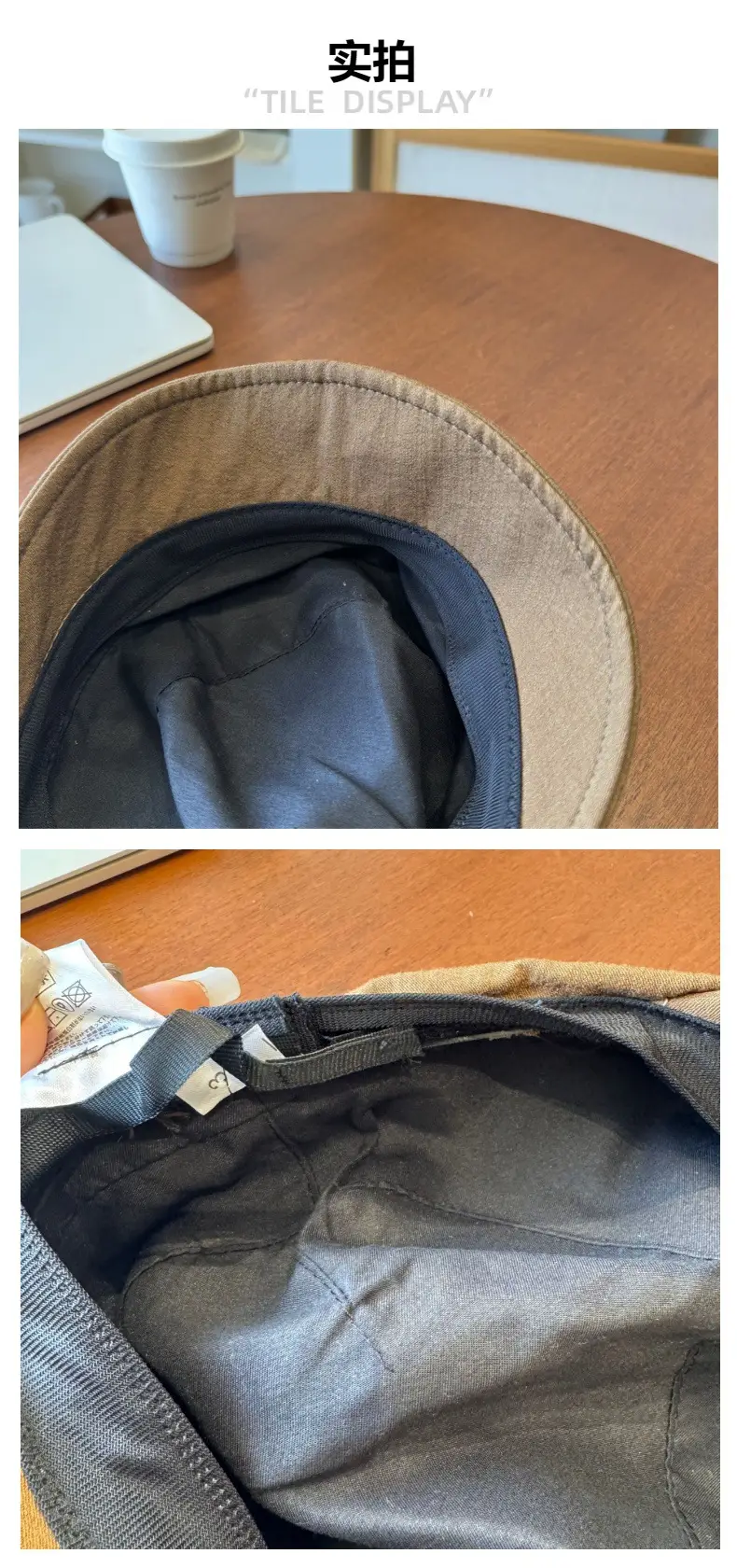 Japanese Retro Pleated Beret Cap Large Head Circumference Brown White — feature 6