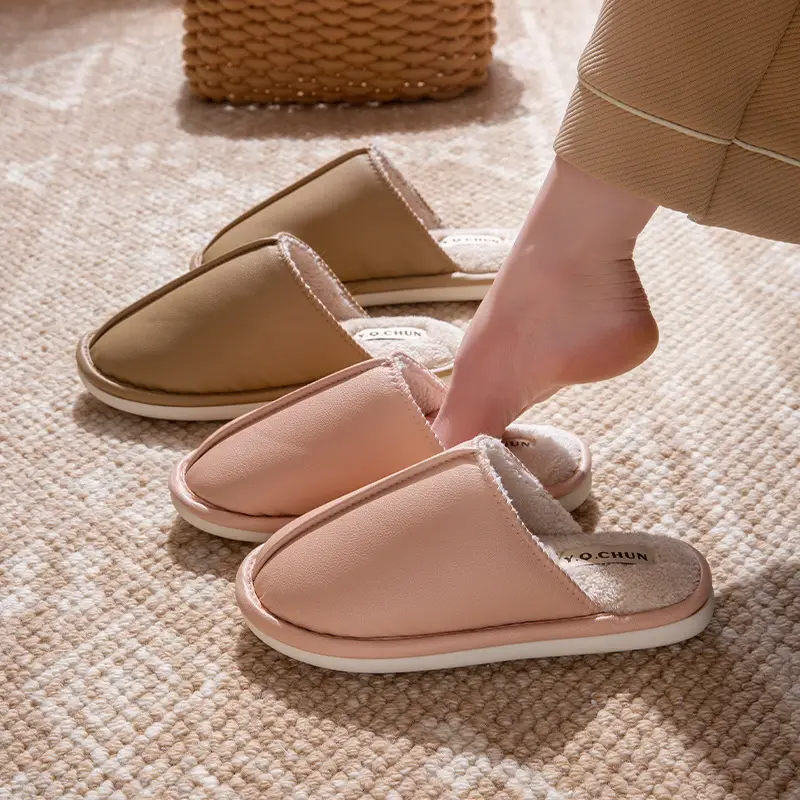46-48 Extra Large Size Men's Cotton Slippers Autumn and Winter New Home Non-Slip Warm Pu Leather Waterproof Slippers for Women