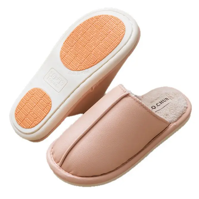46-48 Extra Large Size Men's Cotton Slippers Autumn and Winter New Home Non-Slip Warm Pu Leather Waterproof Slippers for Women