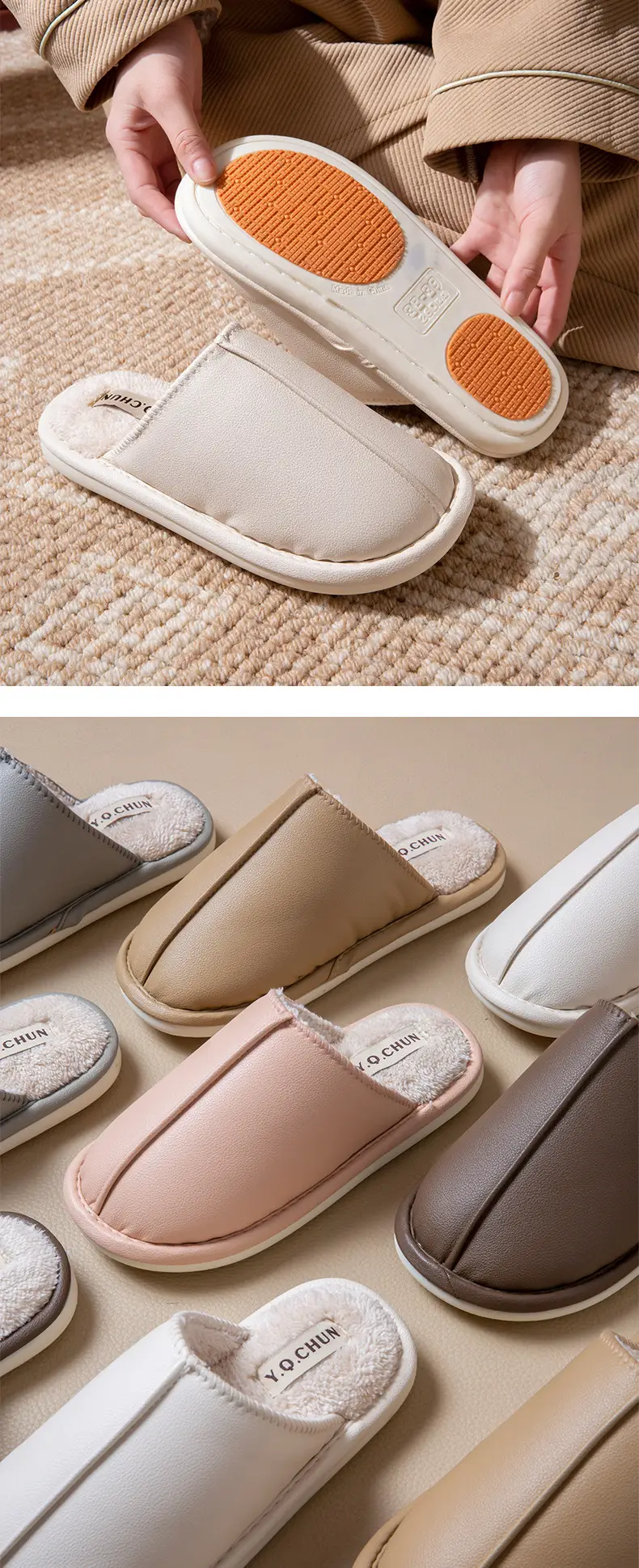 46-48 Extra Large Size Men's Cotton Slippers Autumn and Winter New Home Non-Slip Warm Pu Leather Waterproof Slippers for Women — feature 10