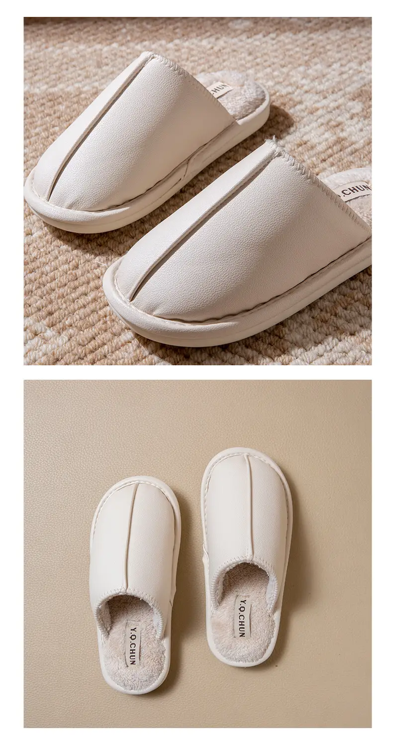 46-48 Extra Large Size Men's Cotton Slippers Autumn and Winter New Home Non-Slip Warm Pu Leather Waterproof Slippers for Women — feature 9