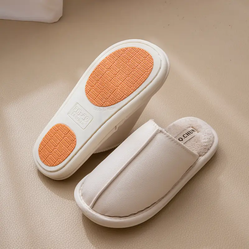 46-48 Extra Large Size Men's Cotton Slippers Autumn and Winter New Home Non-Slip Warm Pu Leather Waterproof Slippers for Women