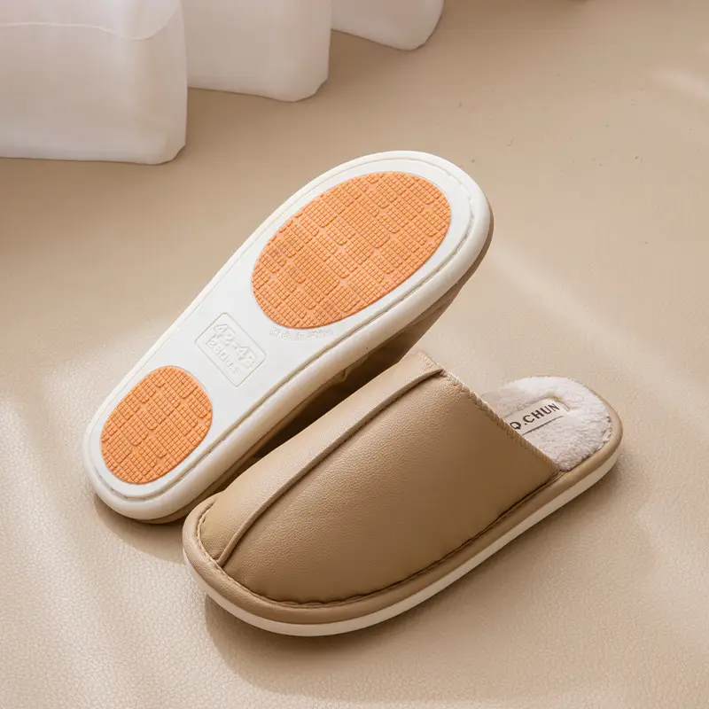 46-48 Extra Large Size Men's Cotton Slippers Autumn and Winter New Home Non-Slip Warm Pu Leather Waterproof Slippers for Women