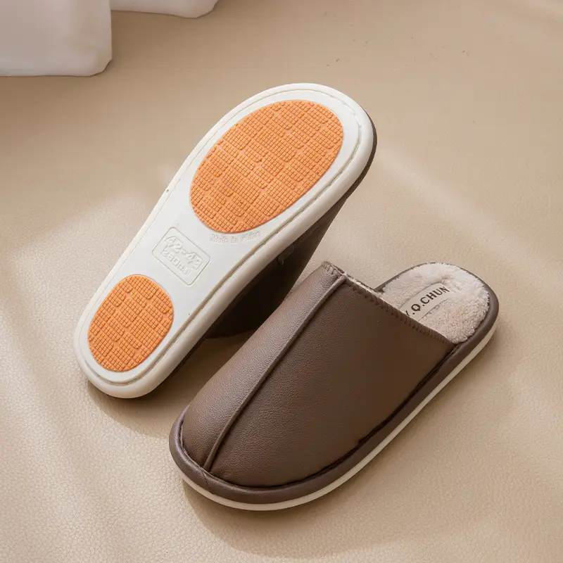 46-48 Extra Large Size Men's Cotton Slippers Autumn and Winter New Home Non-Slip Warm Pu Leather Waterproof Slippers for Women
