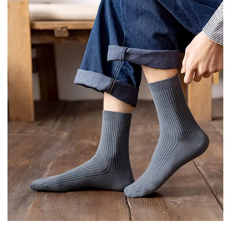 Men's Xinjiang Cotton Autumn and Winter Double-Needle Sweat-Absorbent and Deodorant Pure Cotton White and Black Pure Color Business Socks Mid-Length Socks Pure Cotton — feature 21