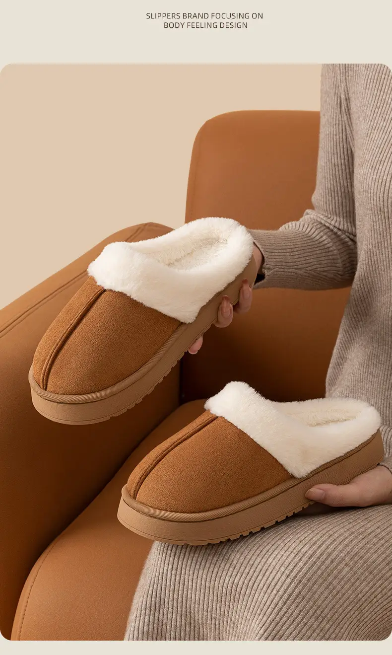 2025 New Autumn and Winter Cotton Slippers for Women, Home Use for Couples, Indoor and Outdoor Wear, Warm Thick-Soled Furry Slippers for Men — feature 28