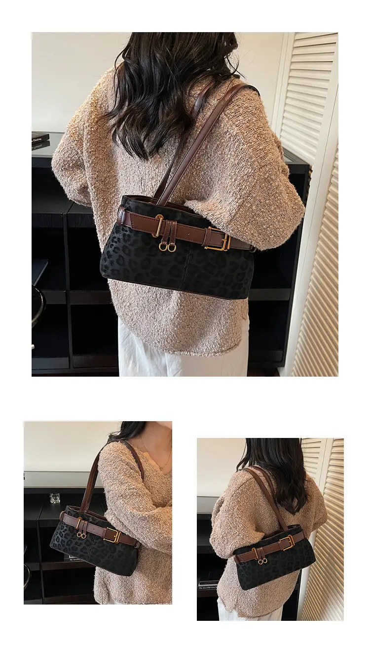 Women's Black Leopard Print Belt Buckle Shoulder Bag 2026 — feature 10