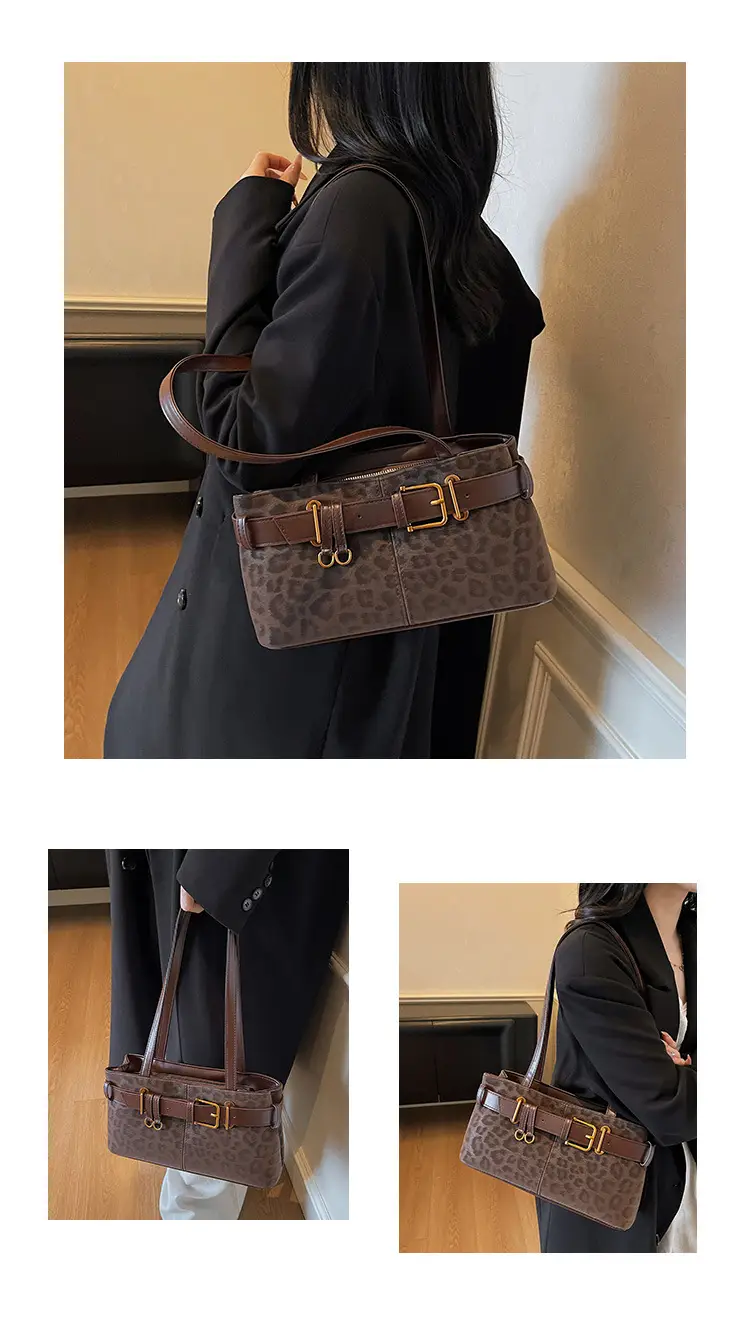 Women's Black Leopard Print Belt Buckle Shoulder Bag 2026 — feature 11