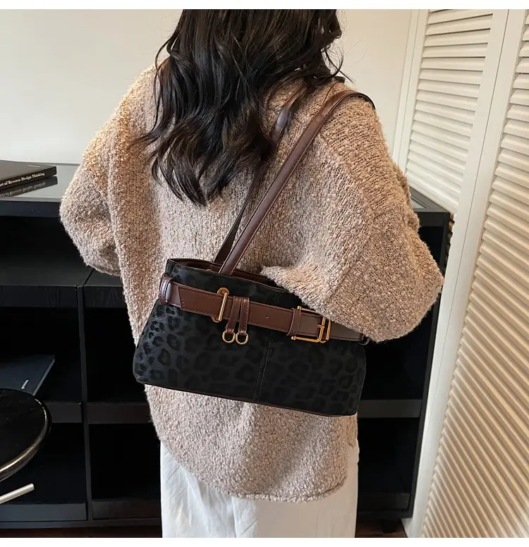 Women's Black Leopard Print Belt Buckle Shoulder Bag 2026 — feature 14