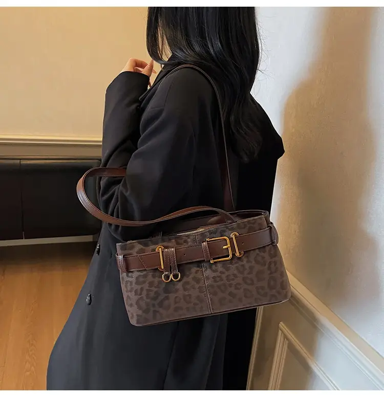 Women's Black Leopard Print Belt Buckle Shoulder Bag 2026 — feature 20