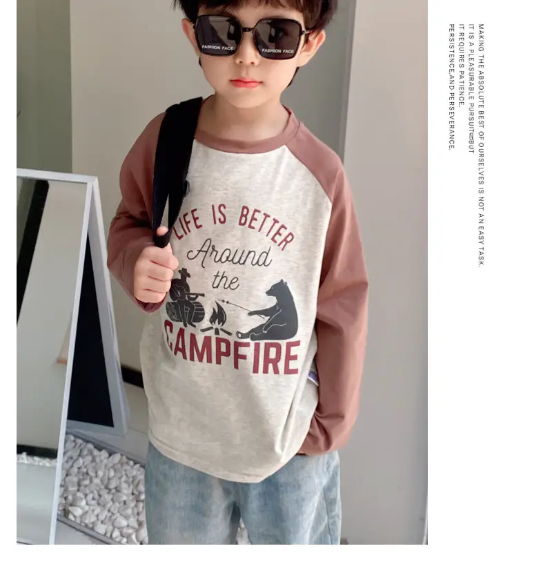 Spring Boys Long Sleeve T-Shirt White Grey Blue Cotton - Image 3