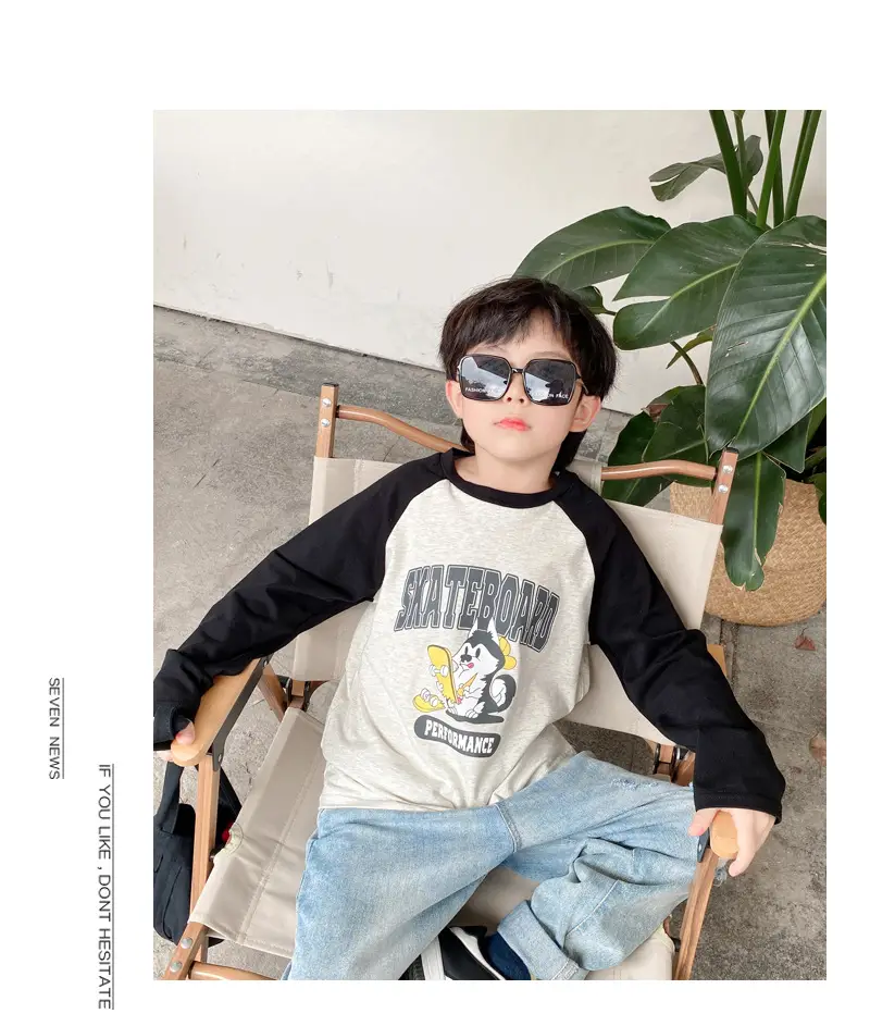 Spring Boys Long Sleeve T-Shirt White Grey Blue Cotton - Image 6
