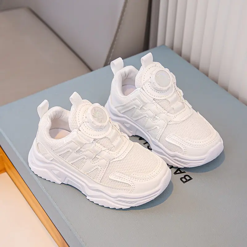 Mesh Turn-Button Elastic Kidsren's Sports Shoes Spring and Summer Ultra-Light White Shoes Student School Shoes Boys and Girls Family Shoes
