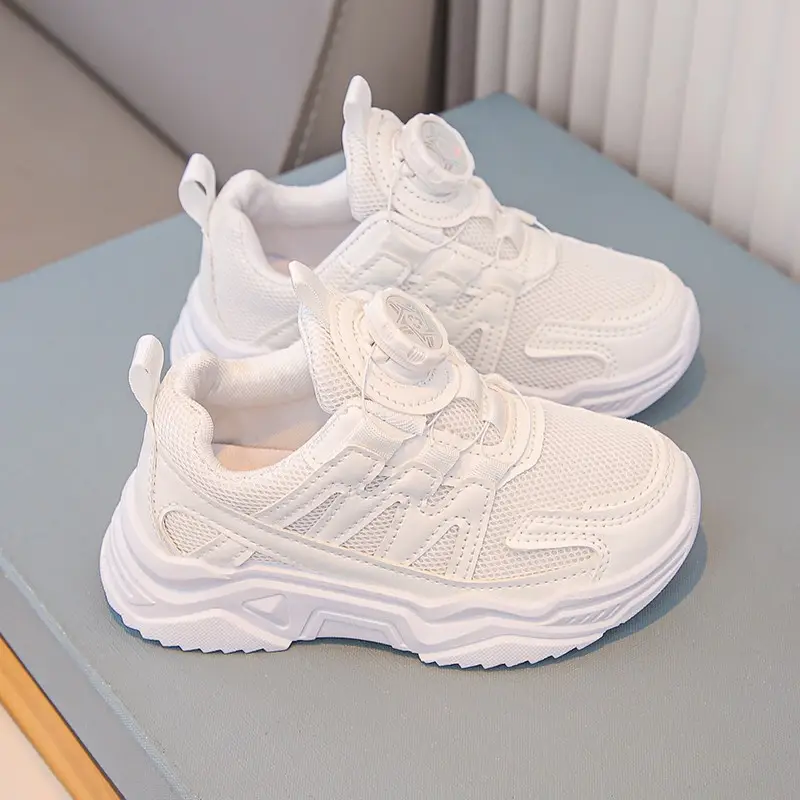 Mesh Turn-Button Elastic Kidsren's Sports Shoes Spring and Summer Ultra-Light White Shoes Student School Shoes Boys and Girls Family Shoes