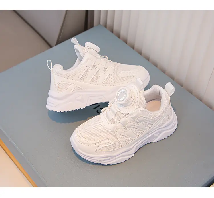 Mesh Turn-Button Elastic Kidsren's Sports Shoes Spring and Summer Ultra-Light White Shoes Student School Shoes Boys and Girls Family Shoes — feature 1