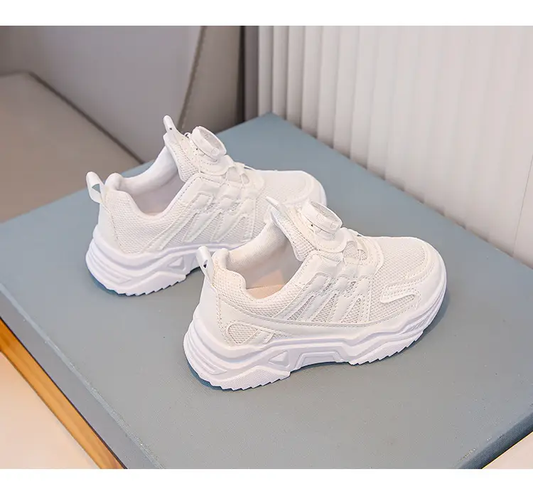Mesh Turn-Button Elastic Kidsren's Sports Shoes Spring and Summer Ultra-Light White Shoes Student School Shoes Boys and Girls Family Shoes — feature 2