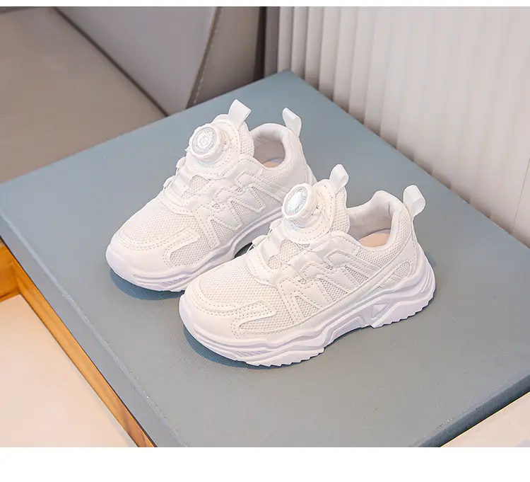 Mesh Turn-Button Elastic Kidsren's Sports Shoes Spring and Summer Ultra-Light White Shoes Student School Shoes Boys and Girls Family Shoes — feature 5