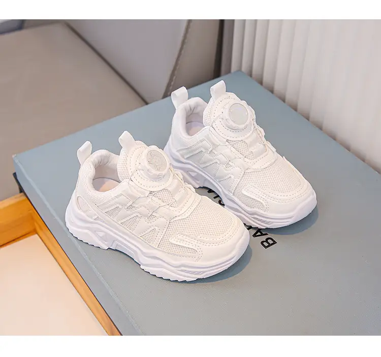 Mesh Turn-Button Elastic Kidsren's Sports Shoes Spring and Summer Ultra-Light White Shoes Student School Shoes Boys and Girls Family Shoes — feature 7
