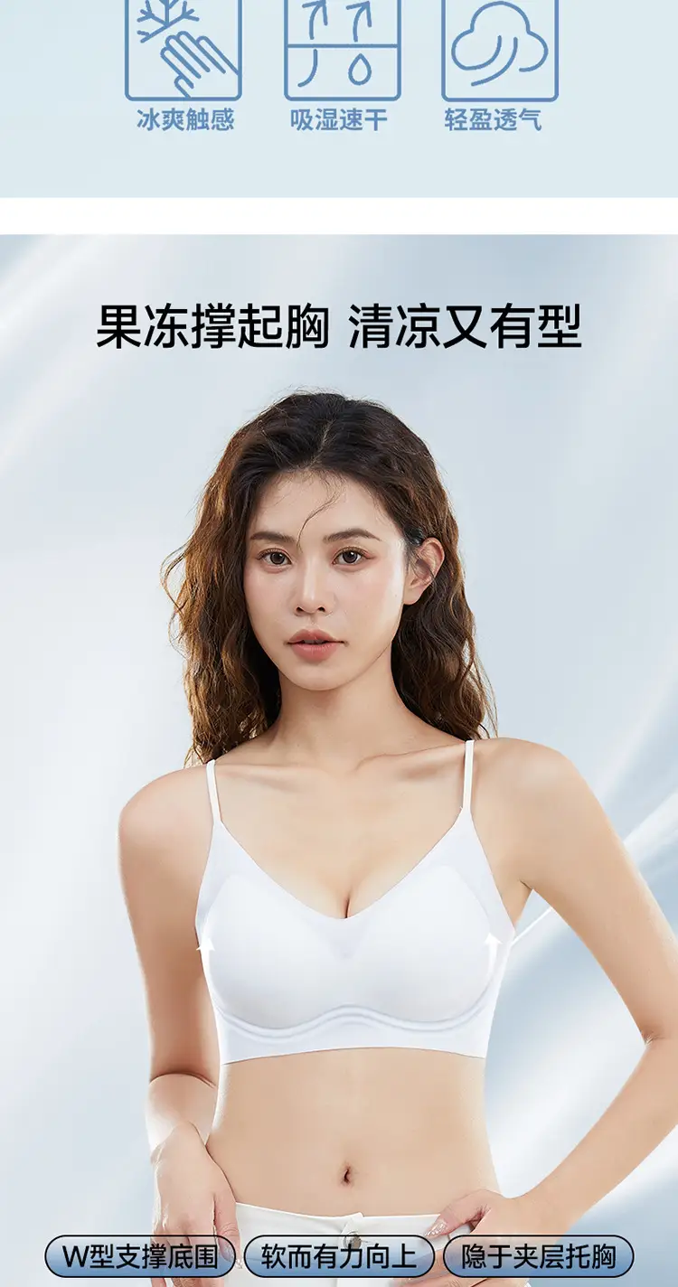 Summer Thin Intimates for Women with Small Breasts, Push-Up, No Rims, Jelly Glue Soft Support Bra, Soft and Cool, Seamless and Beautiful Back — feature 4