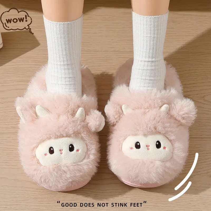 Cartoon Cotton Slippers for Women in Winter, Cute Little Sheep Non-Slip Men's Plush Warm Home Slippers for Men in Winter - Image 12
