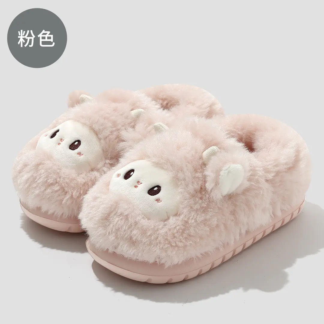 Cartoon Cotton Slippers for Women in Winter, Cute Little Sheep Non-Slip Men's Plush Warm Home Slippers for Men in Winter - Image 5