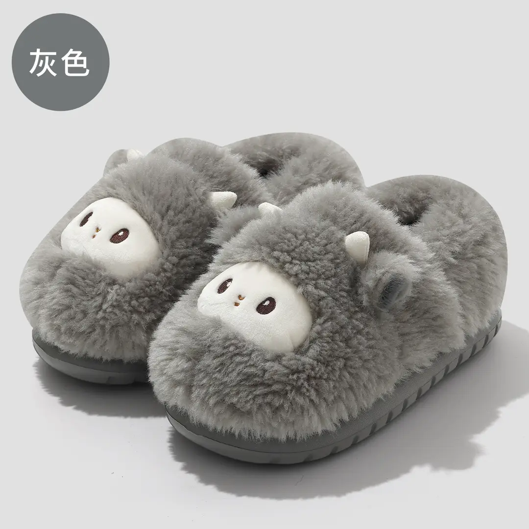Cartoon Cotton Slippers for Women in Winter, Cute Little Sheep Non-Slip Men's Plush Warm Home Slippers for Men in Winter - Image 6