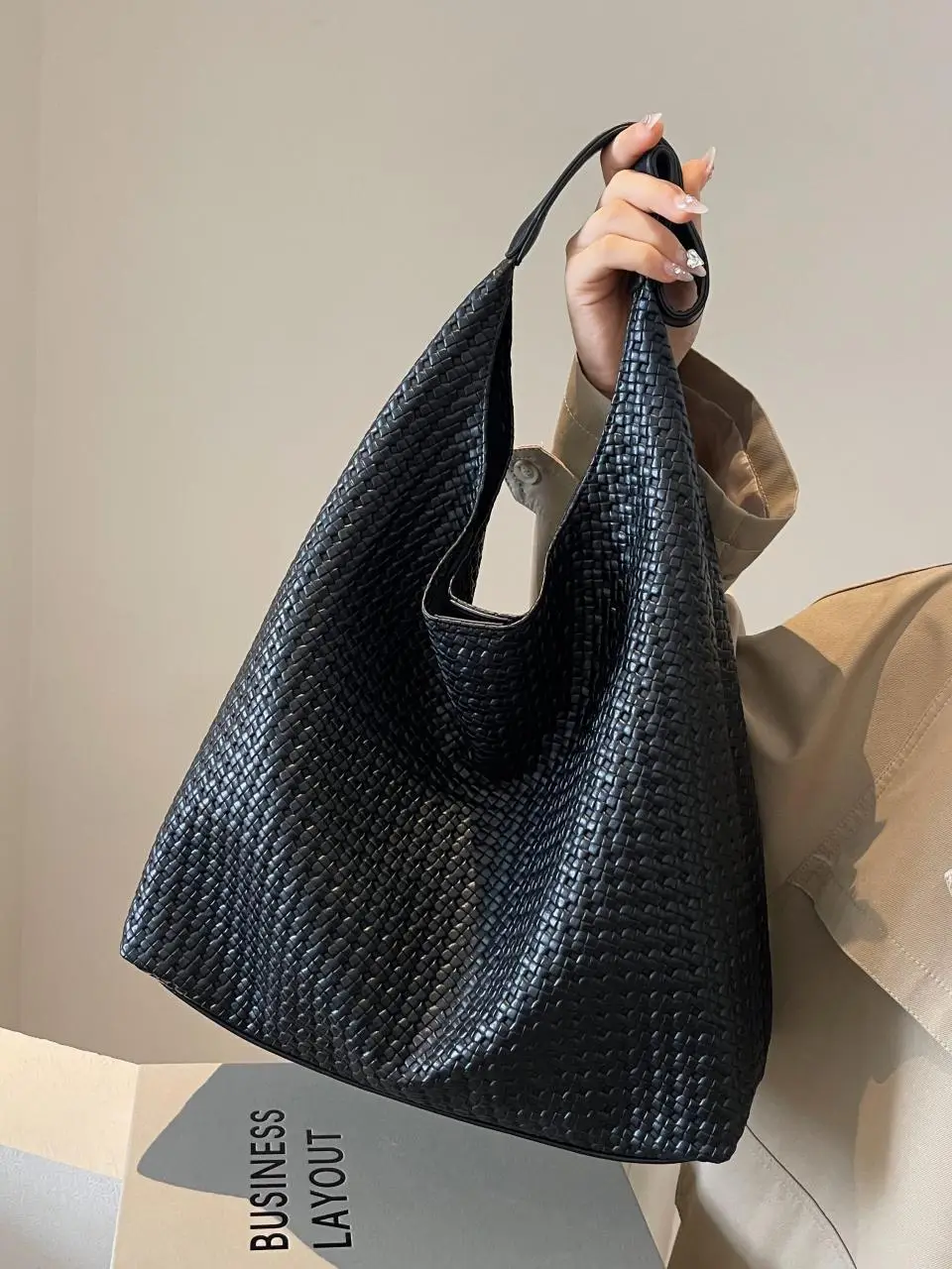 Black Textured Shoulder Bag for Women 2025