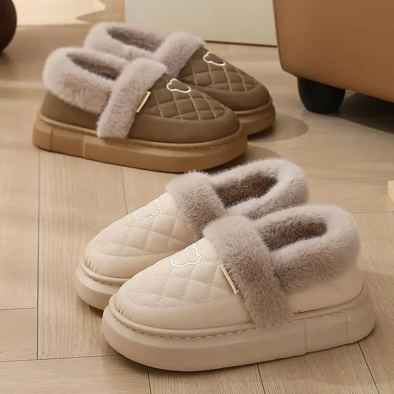 Couple Cotton Slippers for Women 2025 New Autumn and Winter Fleece-Lined Thickeneded Warm Waterproof Fur Collar Bag Heel Confinement Shoes - Image 10