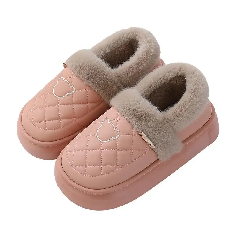 Couple Cotton Slippers for Women 2025 New Autumn and Winter Fleece-Lined Thickeneded Warm Waterproof Fur Collar Bag Heel Confinement Shoes - Image 11