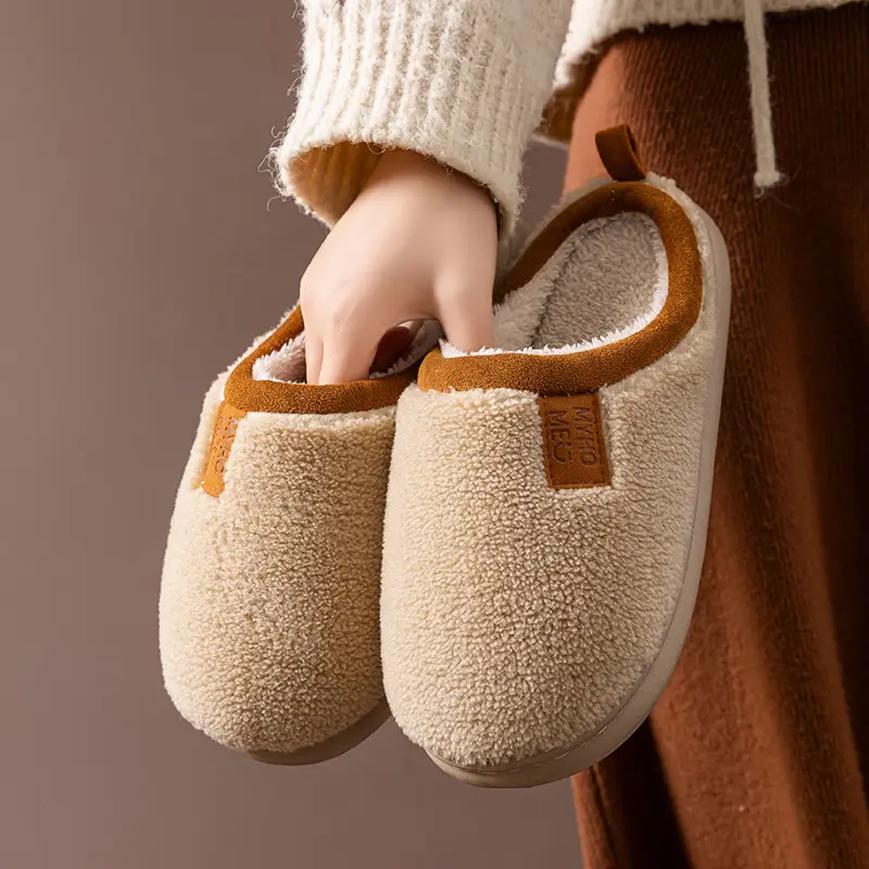Autumn and Winter Non-Slip Warm Cotton Slippers for Women's Home Indoor Confinement Shoes Household Soft-Soled Silent Plush Slippers for Men - Image 7