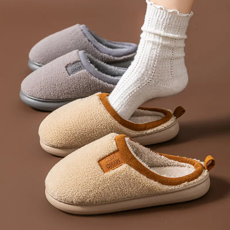 Autumn and Winter Non-Slip Warm Cotton Slippers for Women's Home Indoor Confinement Shoes Household Soft-Soled Silent Plush Slippers for Men - Image 8