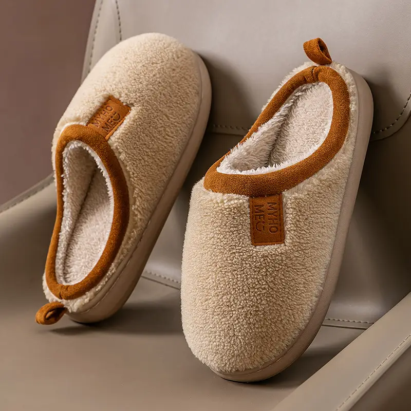 Autumn and Winter Non-Slip Warm Cotton Slippers for Women's Home Indoor Confinement Shoes Household Soft-Soled Silent Plush Slippers for Men - Image 9