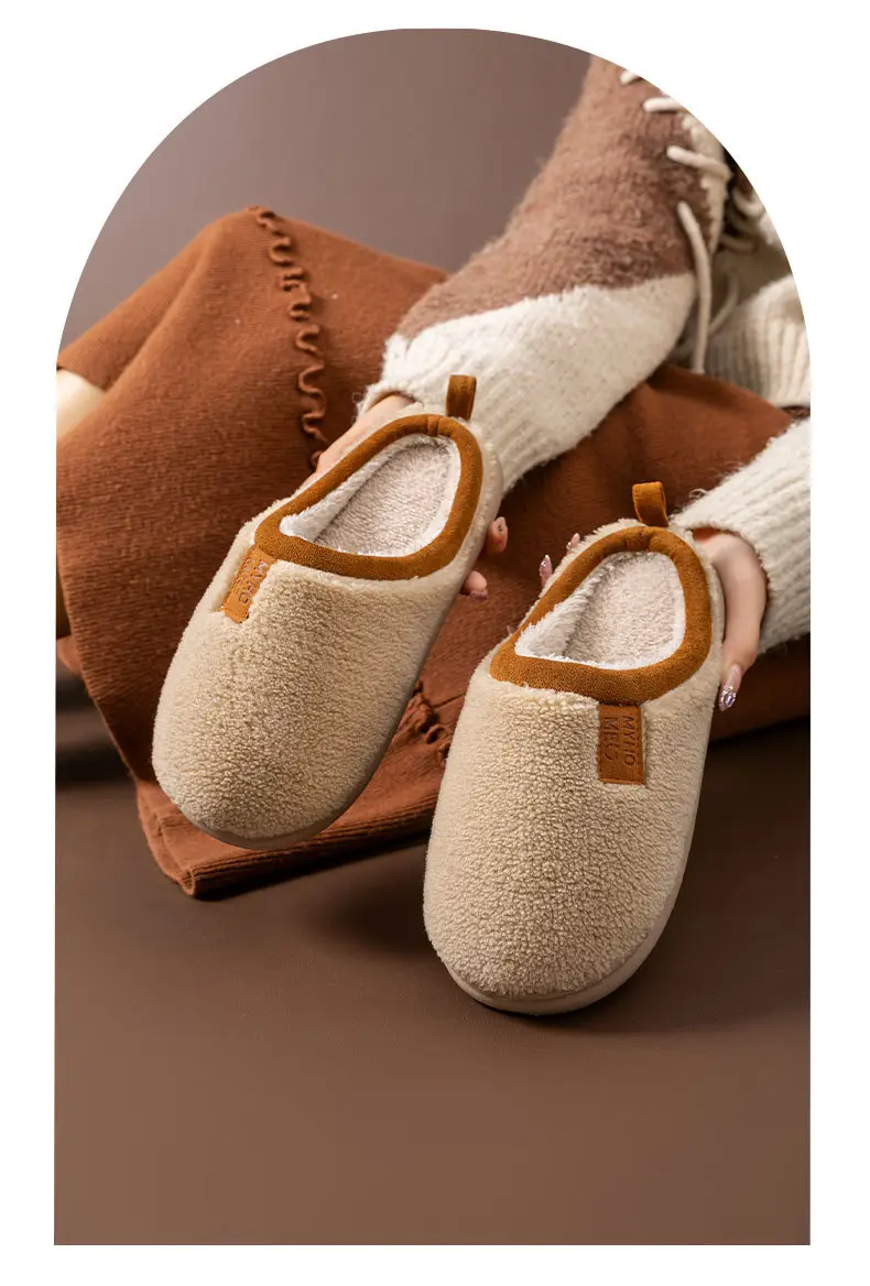 Autumn and Winter Non-Slip Warm Cotton Slippers for Women's Home Indoor Confinement Shoes Household Soft-Soled Silent Plush Slippers for Men — feature 14