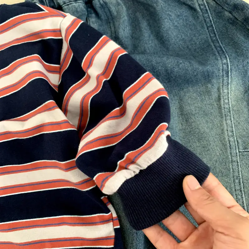 Boys Striped Long Sleeve T-Shirt Navy Orange Winter — feature 7