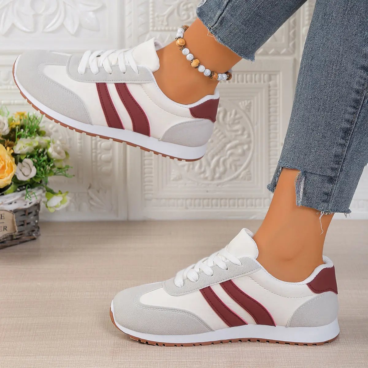 Women's Grey White Training Shoes 2025 Autumn - Image 3