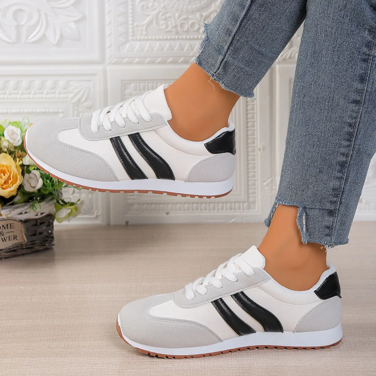 Women's Grey White Training Shoes 2025 Autumn - Image 4
