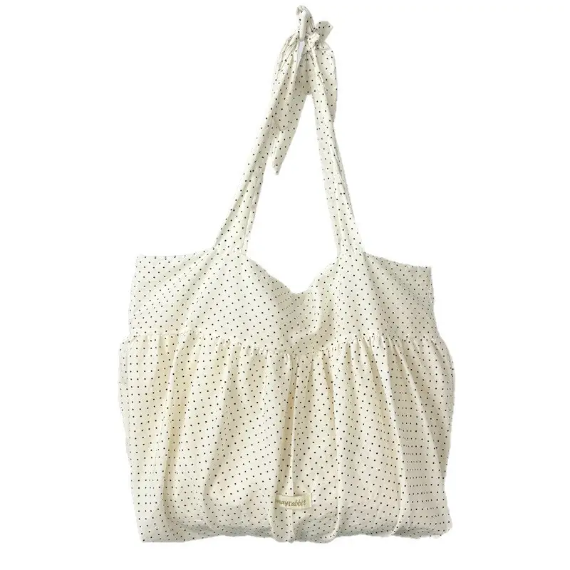 White Pleated Shoulder Bag Large Capacity Korean Canvas - Image 10