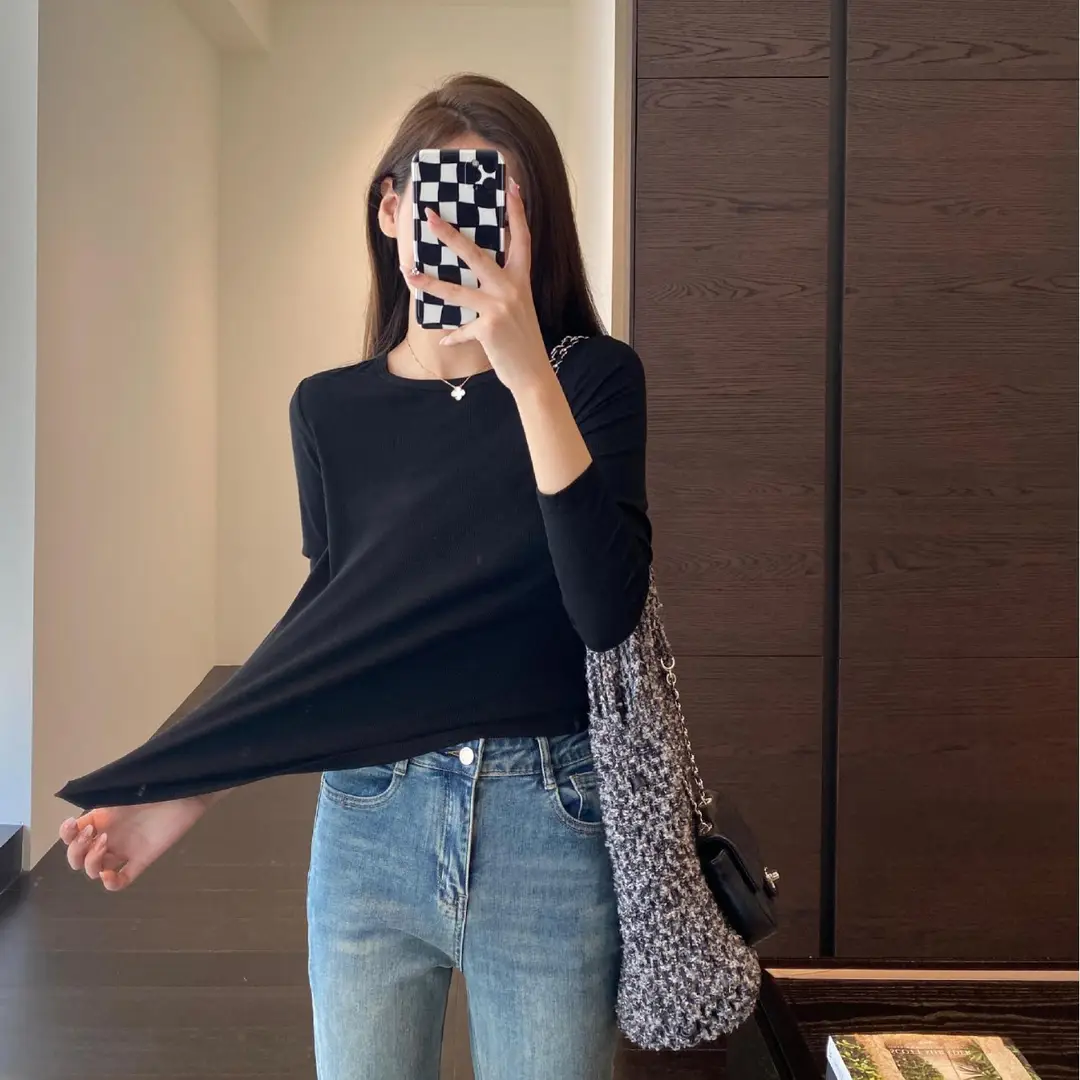 【Special Offer, No Returns or Exchanges】A Must-Have for Spring and Autumn, Layered Wear, Round Neck, Semi-High Collar, Long-Sleeve T-Shirt for Women in Autumn